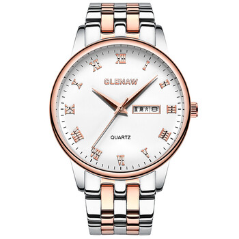 格伦 男士手表石英表男手表 休闲男表钢带双日历防水