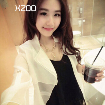 XZOO2015新款夏女装韩版短透明薄外套大码纯色空调衫 蓝色 L