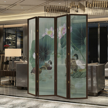 尊享定制胡桃木屏风 现代中式玄关客厅办公室摄影隔断 鸳鸯戏水 座屏 宽80CMX高180CM