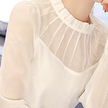 凯依莉雪纺衫女2016春秋新款韩版修身长袖立领纯色小衫女式打底衫女装潮 白色 XL