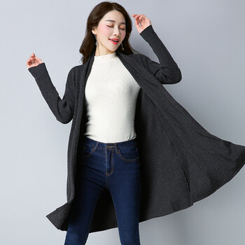 外套女春秋装新款女士中长款披肩开衫简约纯色针织长外搭外披 碳灰 l