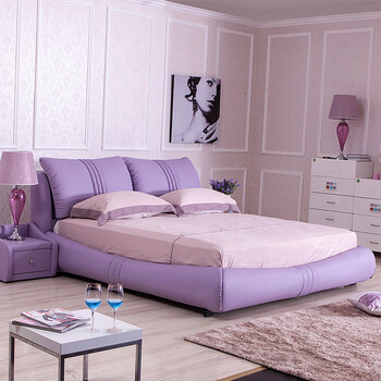 双虎家私 床 皮床 皮艺床 欧式床公主床软床时尚婚床rc05 紫色双人床