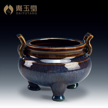 中国、青瓷三足双耳香炉、美品、 青瓷双耳三足香炉供奉祭拜家用陶瓷香炉哥窑梅子青适用于居室