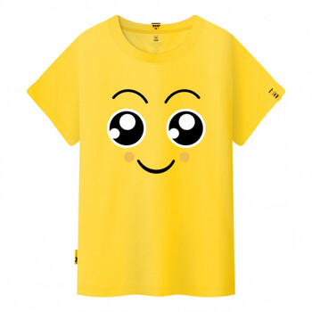 2017夏季新款短袖卡通印花圆领大眼萌情侣装半袖学生个性班服t恤 黄色