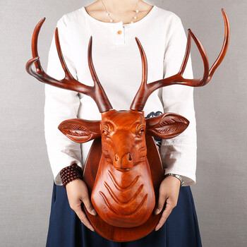 实红木雕鹿头壁挂壁饰墙饰客厅咖啡厅创意美欧式动物头墙面装_现价-1