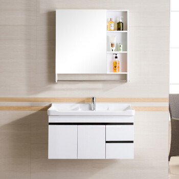 联勒（uniler） 橡木浴室柜组合现代简约卫浴柜洗漱台  80cm实木珠光白