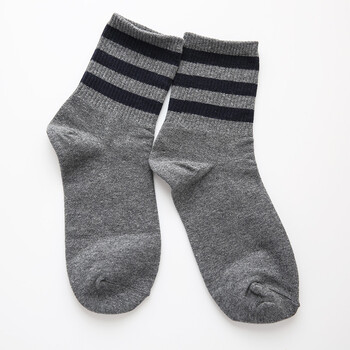 潮男秋袜子男士短袜三杠运动简约休闲百搭基础款男人袜 灰色 均码