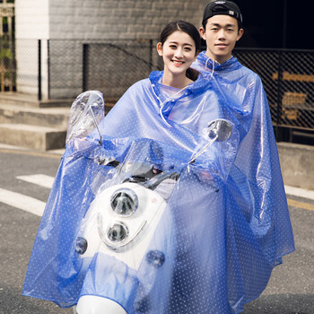 男女士电动车雨衣双人摩托车加厚加大帽檐电瓶车防水母子雨披 双人可