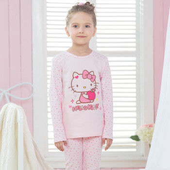 凯蒂猫（HELLO KITTY）儿童内衣家居服套装 女童圆领秋衣秋裤套装（加厚款）KT5107 粉色 120cm