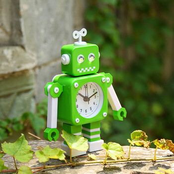 创意闹钟 金属机器人闹钟 家居饰品 学生 儿童闹钟 生日礼物 方头绿色