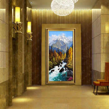 
                                        欧美华手绘油画欧式山水风景别墅客厅玄关过道装饰画招财风水竖版挂画 1号框6厘米 100*150厘米                