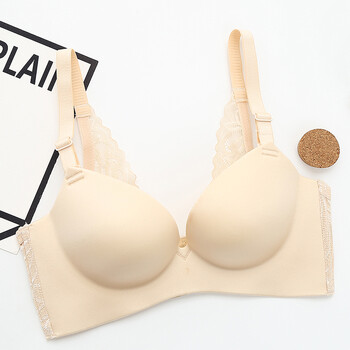 美背蕾丝性感无钢圈胸罩小胸厚女士无痕内衣聚拢调整型文胸 肤色 75a