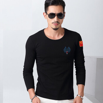 军装男秋衣特种兵战术纯棉紧身圆领打底衫刺绣t恤衫长袖作训服武警