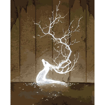 数字油画diy 客厅动物风景淡彩手绘画 银光冰鹿40*50 60*80 银光冰鹿