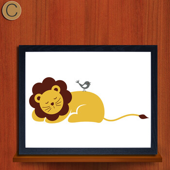 卡通动物装饰画幼儿园简约有框画儿童房卧室床头壁画墙画挂画 黑色