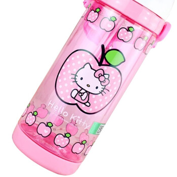 HELLO KITTY凯蒂猫儿童水杯 Tritan材质学生带吸管便携运动水壶防漏塑料旅行杯子 550ML 粉红色