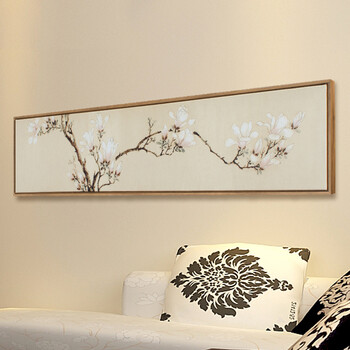 贝占风格 卧室装饰画壁画床头挂画现代新中式禅意墙画花卉有框画 花笙记  33*153
