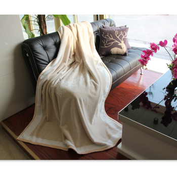 富丝娜家纺品牌原单双层加厚被头工艺法兰绒合面毛毯 深卡其布色 140