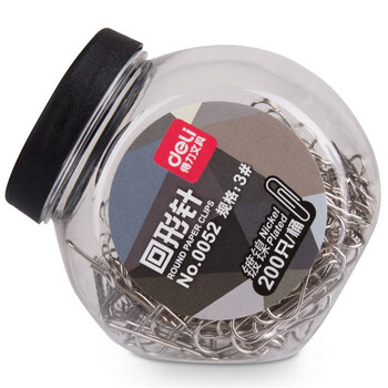 得力（deli）(deli)29mm镀镍回形针 3号金属防锈曲别针 200只/桶 办公室文具用品 0052