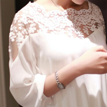 法琦玛帝 2015春夏新女装性感一字肩蕾丝拼接雪纺衫宽松大码中袖打底衫荷叶边 女潮 869 黑色 L