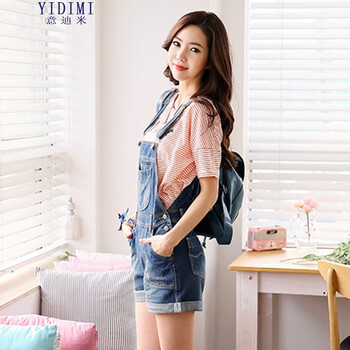 YIDIMI2016夏季新款俏皮韩版潮热学院风吊带连体牛仔背带短裤女W2-8781 图片色 M