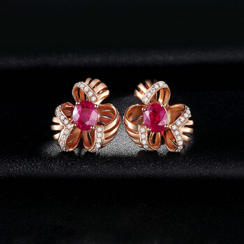 18ct红宝石耳钉 高贵经典款群镶钻石耳环 高端定制 1.19ct