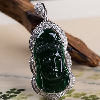 卡贝娜姿翡翠 18k金镶钻冰润满绿佛头吊坠 10.01g
