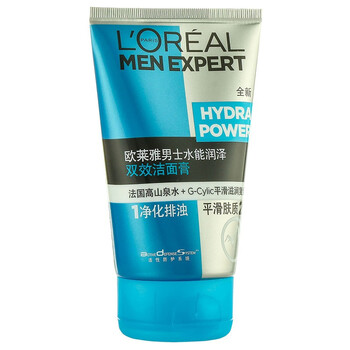 
                                                                                欧莱雅(LOREAL)男士水能润泽双效洁面膏 100ml(男士洗面奶 清洁毛孔)                