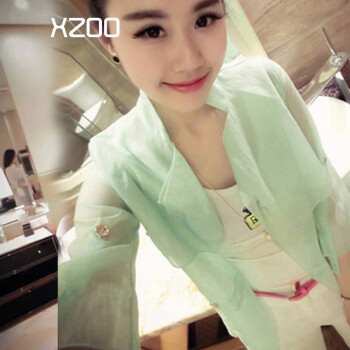 XZOO2015新款夏女装韩版短透明薄外套大码纯色空调衫 蓝色 L
