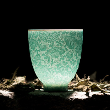 杨氏六喜 景德镇手工粉彩扒花品茗杯手绘描金单杯主人杯陶瓷功夫茶具