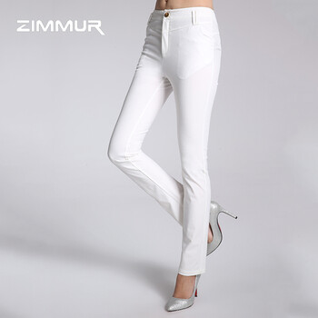 zimmur2015新款中腰休闲OL百搭长裤子RP75043587 白色 S