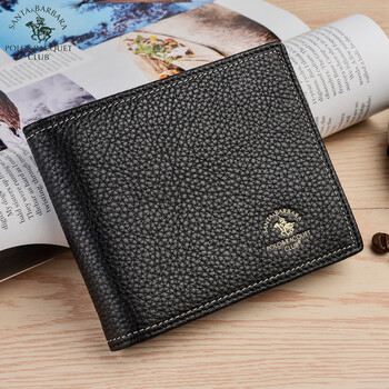 圣大保罗钱包 男士短款真皮皮夹男 头层牛皮青年商务钱夹 横款