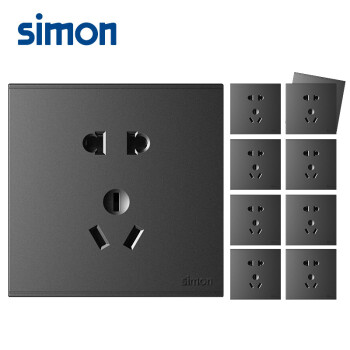 西蒙(SIMON)开关插座 二三孔插座面板 86型暗装五孔面板 E6系列五孔插座十只装 灰色 721084-61*10