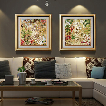
                                                                                KINGART  欧式装饰画 美式客厅沙发背景墙画 简欧卧室床头画花卉二联画原版画芯餐厅挂画S147 花开富贵A单幅价格 50*50                