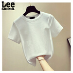 GOOMIL LEE超火cec纯色短袖T恤女修身上衣2021夏装新款韩版半袖体恤打底衫薄 白色 S