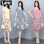 GOOMIL LEE雪纺连衣裙女碎花夏2021新款名媛气质女神范时尚碎花两件套套装裙潮 杏色 XXL