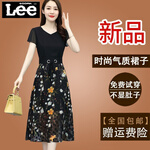 GOOMIL LEE碎花连衣裙女2021夏季新款显瘦轻熟风收腰中长款套装裙雪纺裙子 黑色 XXL