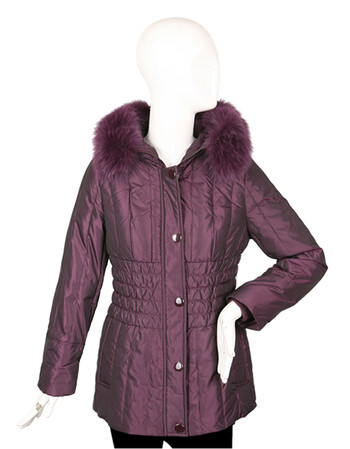 梦特娇修身时尚连帽可脱卸狐狸毛领女士羽绒服djl1403紫色 165/88a/l