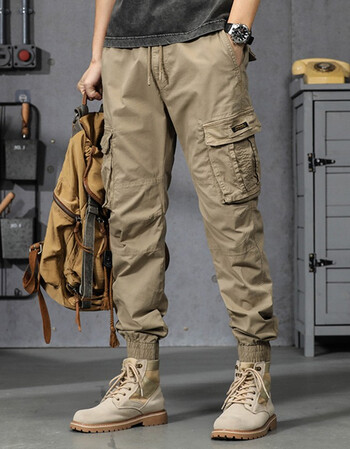 后探潮牌工装裤男宽松春秋款男士束脚裤潮流时尚青年休闲裤弹力百搭男