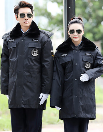 加厚多功能反光保安大衣 加长保安服冬装 防寒服工作服棉衣男 t勤棉服
