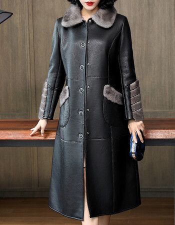 希尔爱玛品牌女装真皮皮衣女皮毛一体大衣2018新款冬季修身中长款水貂