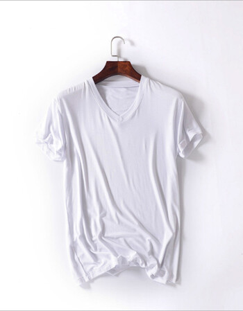 领短袖t恤加肥加大码特大码纯棉打底衫中老年人老头汗衫 白色(v领t恤)