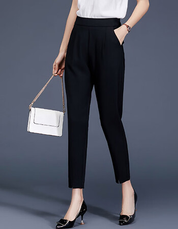 新款松紧腰白裤子女通勤小脚女裤职业女装西装裤女士西裤黑色九分裤xl