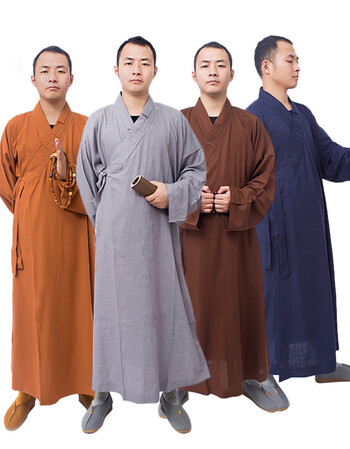 和尚服装出家僧衣僧服佛教服饰海清春棉麻料灰色藏青蓝色透气大褂长褂