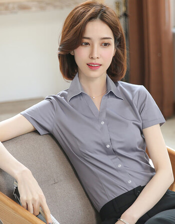 沐晴轩2021新款女装夏装短袖衬衫女韩版职业装休闲v领打底衫女士衬衣