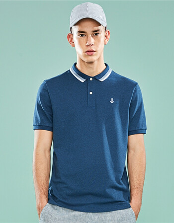 男装 船锚刺绣弹力珠地布修身短袖polo 01019383 69雪花深鲸鱼蓝色 中