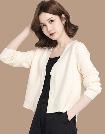 开衫短款毛衣小外套早秋新款女装春秋季外搭高腰上衣春秋外套女白色m