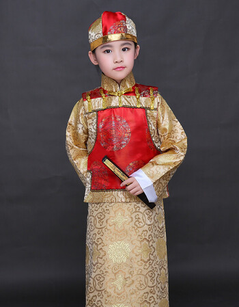 清朝儿童阿哥服小贝勒服皇帝服古装小地主少爷服男孩古代演出服装抖音