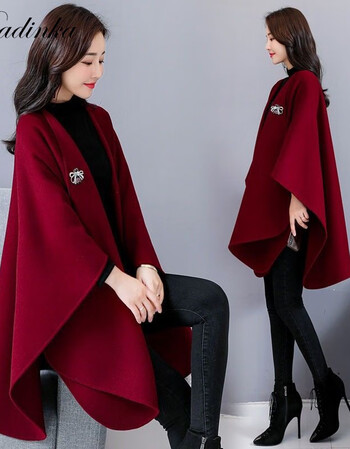 radinka2021冬季新款不规则披肩毛呢大衣女斗篷式上衣小个子毛呢外套f