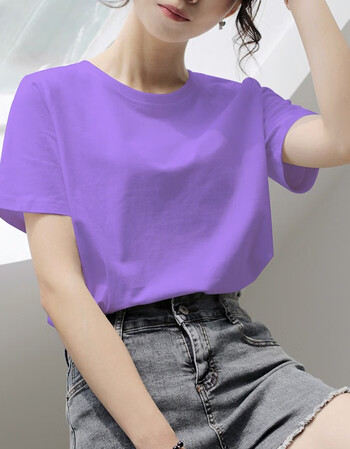 山朵棉短袖t恤女宽松简约显瘦百搭夏季韩版新款圆领半袖紫色l